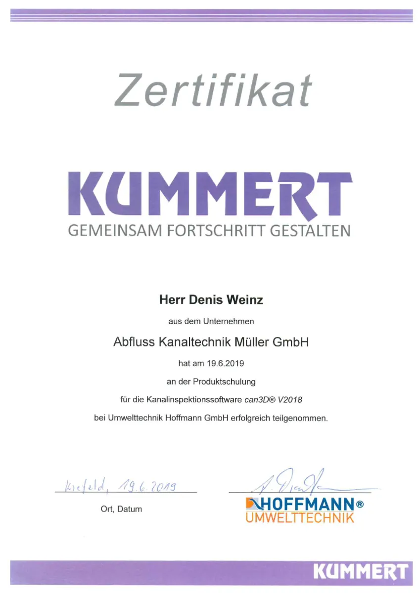 Kummert Produktschulung Kanalinspektionssoftware can3D — Denis Weinz 2019