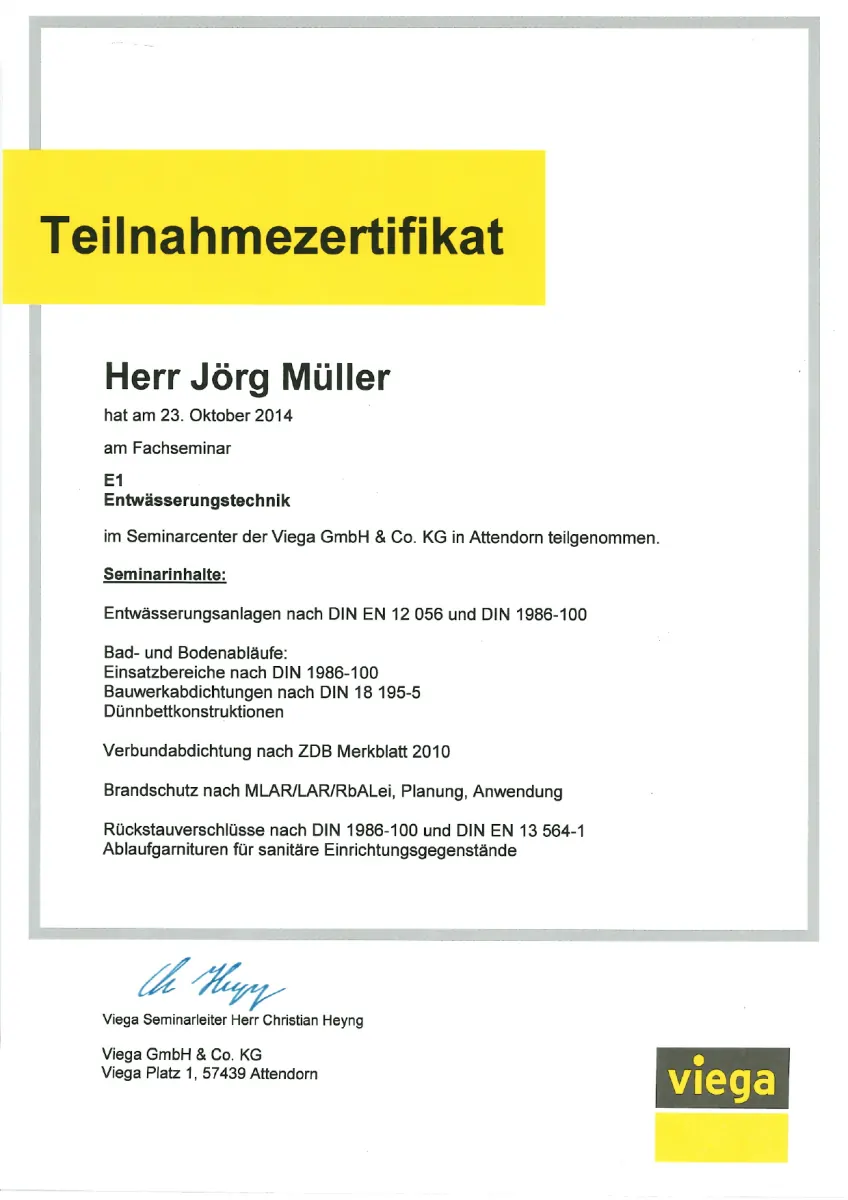 Viega Fachseminar Entwässerungstechnik — Jörg Müller 2014